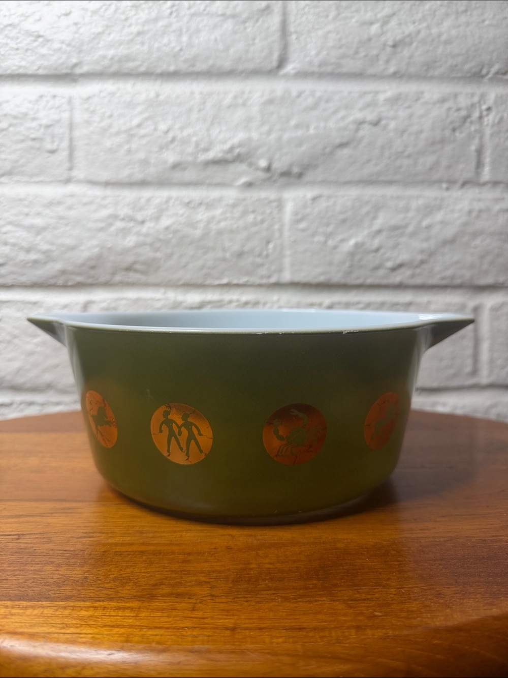 HTF Pyrex Zodiac Green Gold MCM Astrology #475 CASSEROLE 2.5 QUART BOWL NO LID